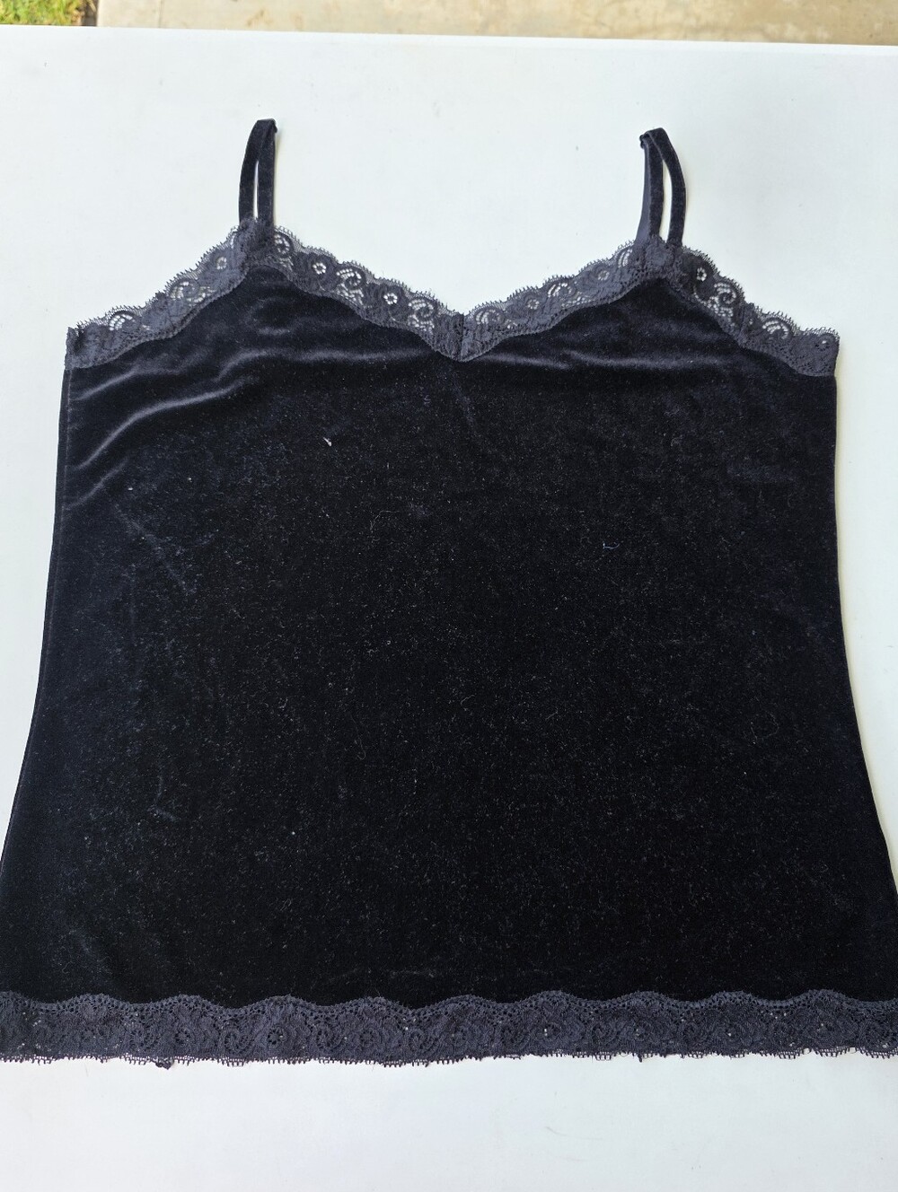Coldwater Creek Black Velvet Lace Trim Cami Tank Top Women's Large Y2k - Picture 2 of 12